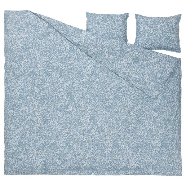 Пододеяльник и 2 наволочки, 200x200, 50x60 см, синий, цветочный орнамент IKEA SOMMARSLÖJA 605.297.48 - фото 5