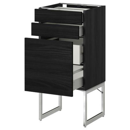 Напольный шкаф 3 фронтальных панели, 2 нижних, 2 средних ящика МЕТОД / МАКСИМЕРА, черный, Тингсрид черный