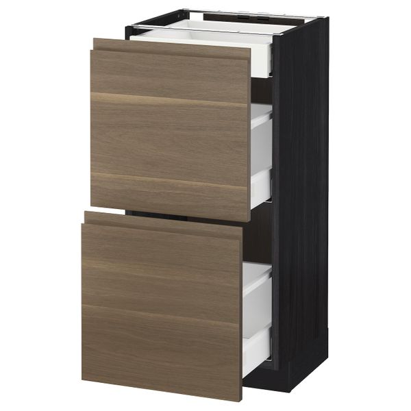 Напольный шкаф/2фасада/3ящика, черный/Воксторп грецкий орех 40x37 см IKEA МЕТОД / МАКСИМЕРА 192.387.33 - схема-чертеж с размерами
