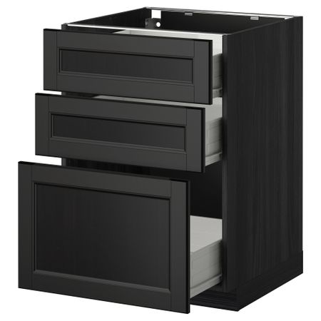 Напольный шкаф с 3 ящиками МЕТОД / ФОРВАРА, черный, Лаксарби черно-коричневый