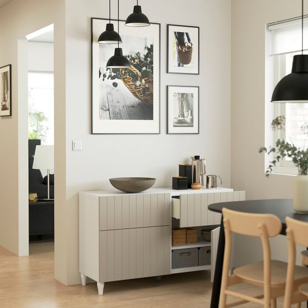 Комбинация для хранения с дверцами/ящ, белый/СУТТЕРВ/КАББАРП серо-бежевый 120x42x74 см IKEA BESTÅ БЕСТО 993.848.86 - фото 2