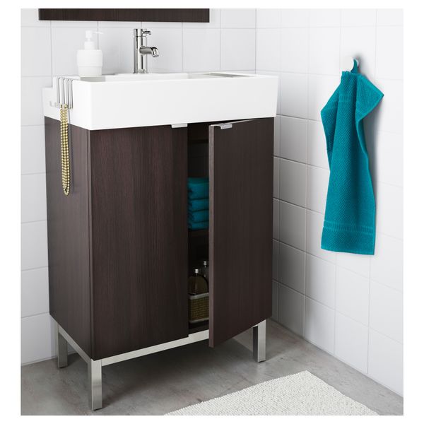 Шкаф под раковину с 2 дверцами ЛИЛЛОНГЕН, черно-коричневый - фото 2