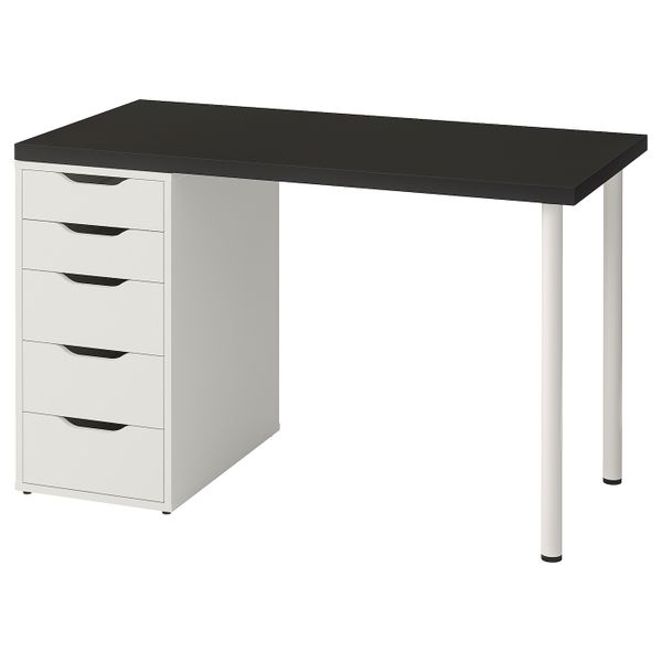 Стол, черно-коричневый/белый 120x60 см IKEA LINNMON ЛИННМОН / ALEX АЛЕКС 292.791.48 - фото 1