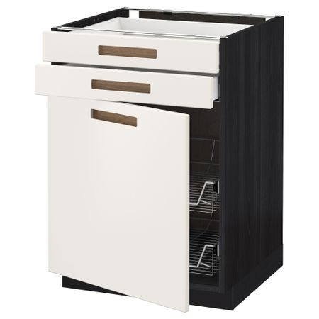 Напольный шкаф, дверца, 2 ящика, проволочных корзин МЕТОД / МАКСИМЕРА, черный, Мэрста белый