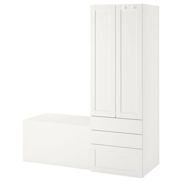 Комбинация для хранения, белый с рамой/со скамьей 150x57x181 см IKEA SMÅSTAD СМОСТАД 493.959.29 - фото 1