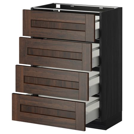 Напольный шкаф 4 фронтальных панели, 4 ящика МЕТОД / МАКСИМЕРА, черный, Эдсерум коричневый