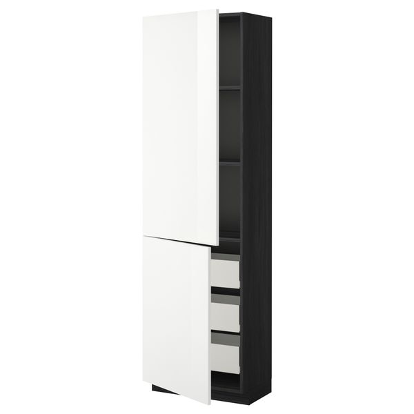 Высокий шкаф + полки, 3 ящика, 2 дверцы МЕТОД / ФОРВАРА, черный, Рингульт белый - фото 1
