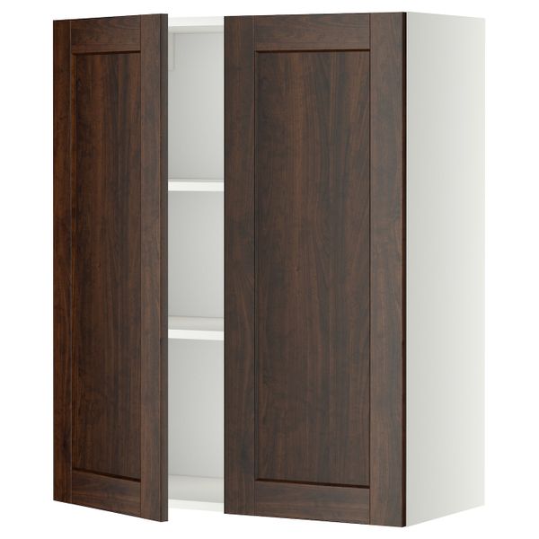 Навесной шкаф с полками/2дверцы, белый/Эдсерум коричневый 80x100 см IKEA METOD МЕТОД 092.268.39 - схема-чертеж с размерами