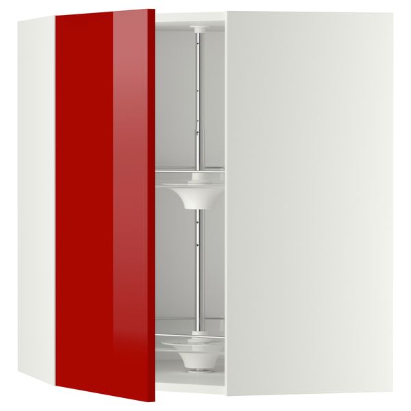Угловой навесной шкаф с вращающейся секцией МЕТОД, белый, Рингульт красный - схема-чертеж с размерами
