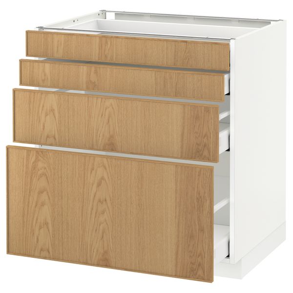 Напольный шкаф 4 фронтальных панели, 4 ящика МЕТОД / МАКСИМЕРА, белый, Экестад дуб - схема-чертеж с размерами
