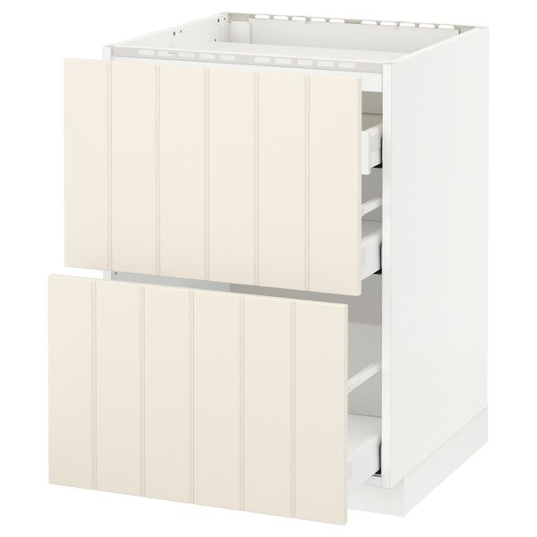 Напольный шкаф, 2 фронтальных панели, 3 ящика, белый/Хитарп белый с оттенком 60x60 см IKEA METOD МЕТОД / MAXIMERA МАКСИМЕРА - схема-чертеж с размерами