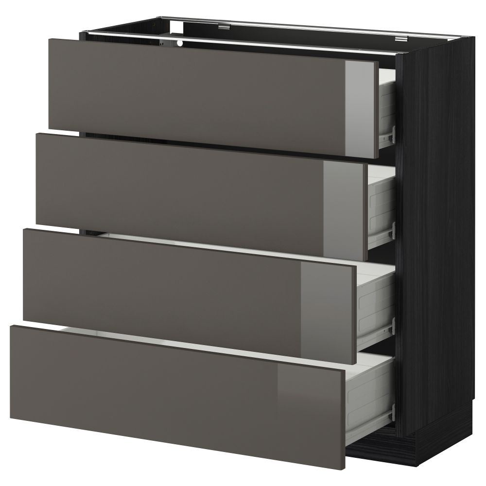 Напольный шкаф 4 фронтальных панели, 4 ящика МЕТОД / ФОРВАРА, черный, Рингульт серый - схема-чертеж с размерами