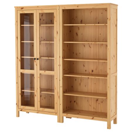 Комбинация для хранения со стеклянными дверцами ХЕМНЭС, светло-коричневый (180x197 см)