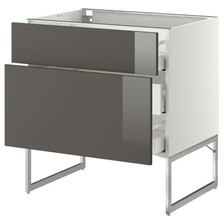 Напольный шкаф 2 фронтальные панели, 3 средняя ящик МЕТОД / МАКСИМЕРА, белый, Рингульт серый