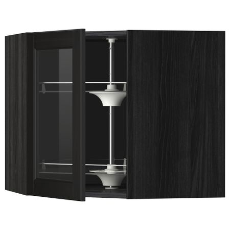 Угловой навесной шкаф с вращающающейся секцией, стеклянными дверцами МЕТОД, черный, Лаксарби черно-коричневый