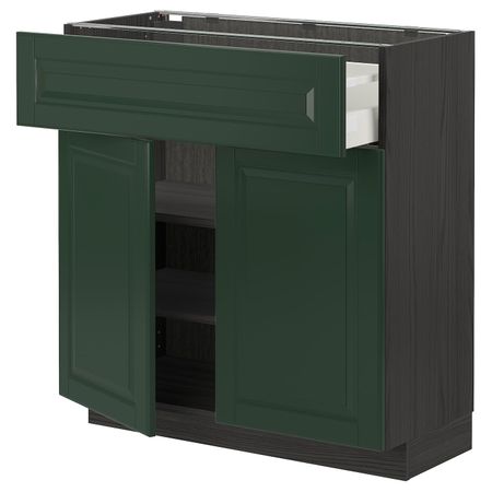 Напольный шкаф + ящик/2дверцы, черный/Будбин темно-зеленый 80x37 см IKEA МЕТОД / МАКСИМЕРА 193.145.95