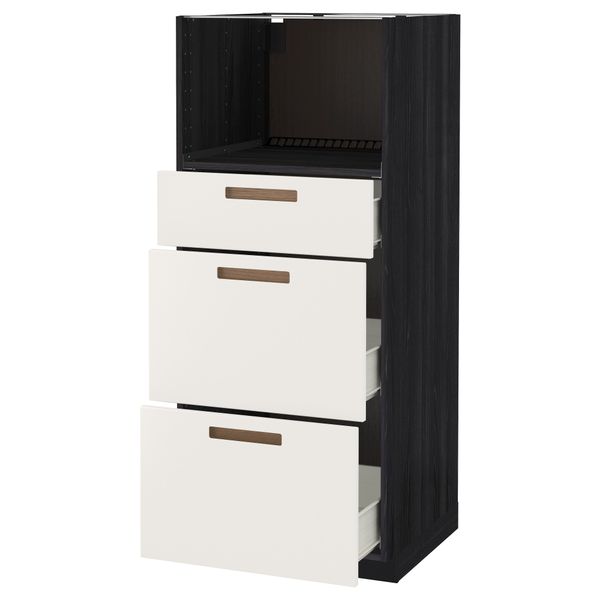 Высокий шкаф для СВЧ с 3 ящиками МЕТОД / ФОРВАРА, черный, Мэрста белый (60x60x140 см) - схема-чертеж с размерами