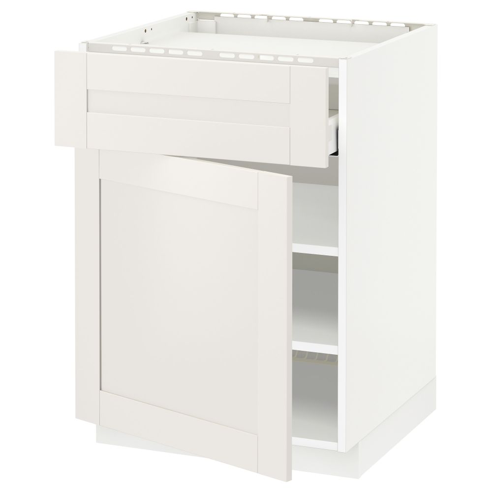 Напольный шкаф для варочной панели, ящик, полка, дверцы МЕТОД / МАКСИМЕРА, белый, Сэведаль белый (60x60 см) - схема-чертеж с размерами