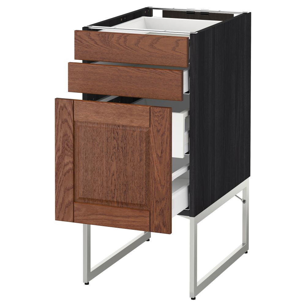 Напольный шкаф 3 фронтальных панели, 2 нижних, 2 средних ящика МЕТОД / МАКСИМЕРА, черный, Филипстад коричневый - схема-чертеж с размерами