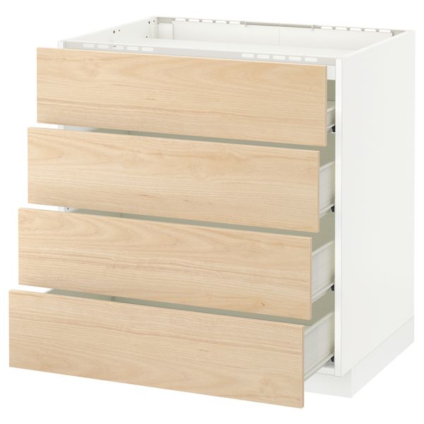 Напольный шкаф, 4 фронтальных панели, 4 ящика МЕТОД / ФОРВАРА, белый, Аскерсунд под светлый ясень - фото 1