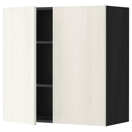 Навесной шкаф с полками, 2 дверцы МЕТОД, черный, Росдаль белый