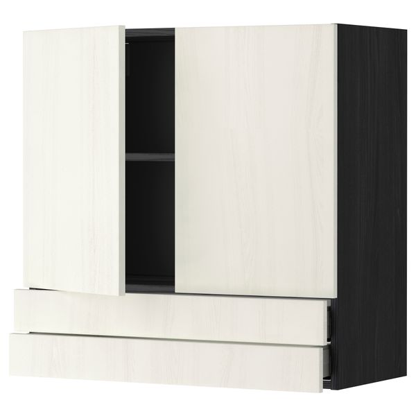 Навесной шкаф, 2 дверцы, 2 ящика МЕТОД / МАКСИМЕРА, черный, Росдаль белый - схема-чертеж с размерами