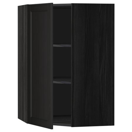 Угловой навесной шкаф с полками МЕТОД, черный, Лаксарби черно-коричневый