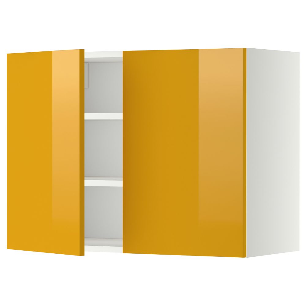 Навесной шкаф с полками, 2 дверцы МЕТОД, белый, Ерста желтый - схема-чертеж с размерами