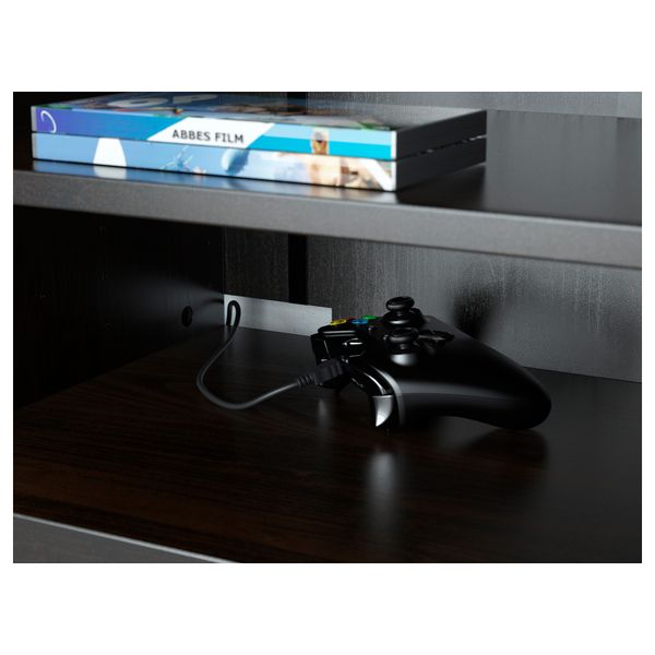 Тумба под ТВ, с дверцами БЕСТО, черно-коричневый, Вальвикен серо-бирюзовый - фото 4