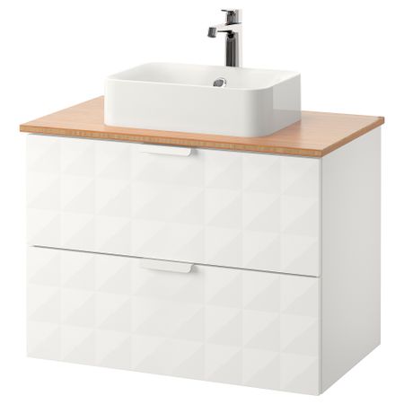 Шкаф со столешницей 45x32 раковина ГОДМОРГОН/ТОЛКЕН / ХОРВИК, Решён белый, бамбук (82x49x72 см)