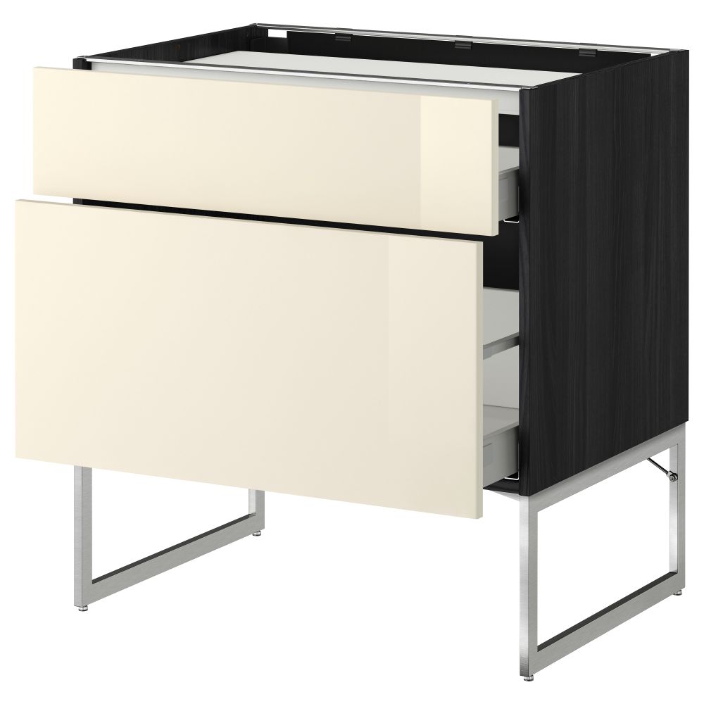 Напольный шкаф, 2 фронтальных панели, 3 ящика МЕТОД / МАКСИМЕРА, черный, Рингульт кремовый - схема-чертеж с размерами