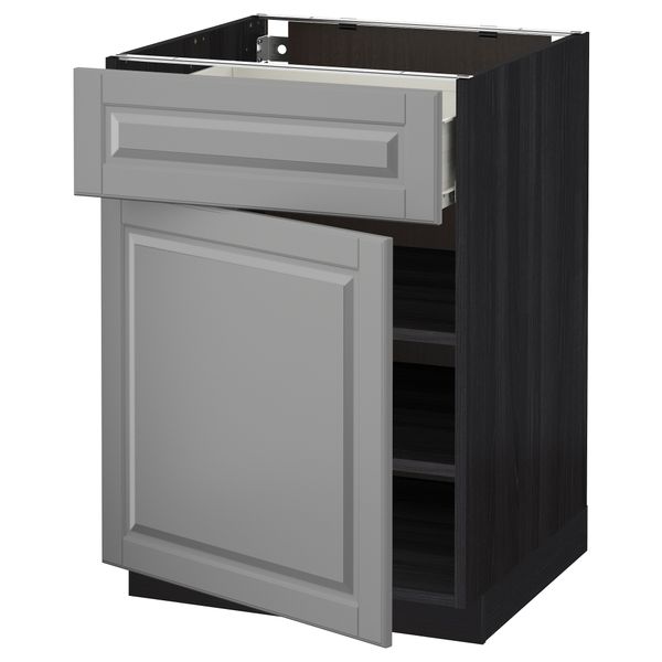 Напольный шкаф с ящиком, дверью МЕТОД / ФОРВАРА, черный, Будбин серый - схема-чертеж с размерами