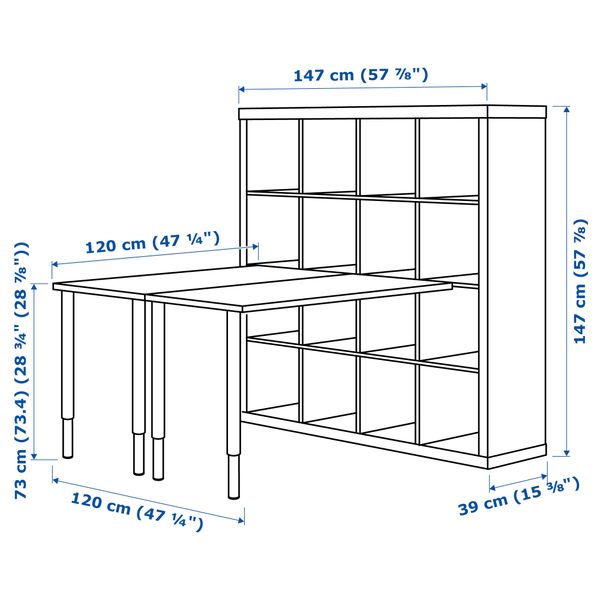 Стол, комбинация КАЛЛАКС, белый, синий (147x147 см) - схема-чертеж с размерами