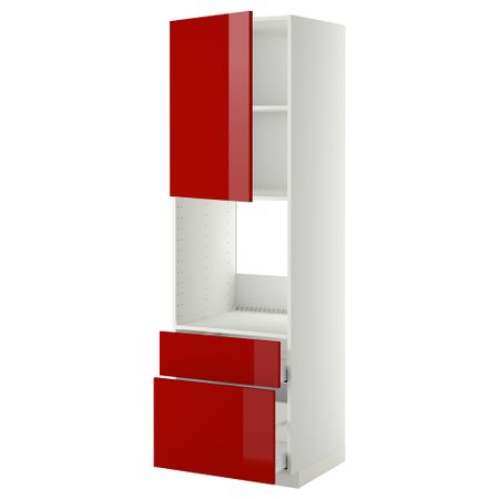 Высокий шкаф для духовки + дверь, 2 ящика МЕТОД / МАКСИМЕРА, белый, Рингульт красный