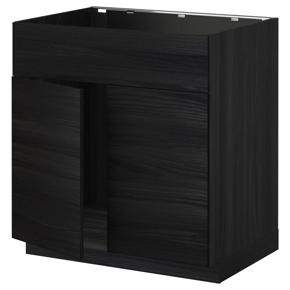 Напольный шкаф под мойку 2 дверцы, фронтальных пнл, черный, Тингсрид черный 80x60 см IKEA МЕТОД 092.321.85 - схема-чертеж с размерами