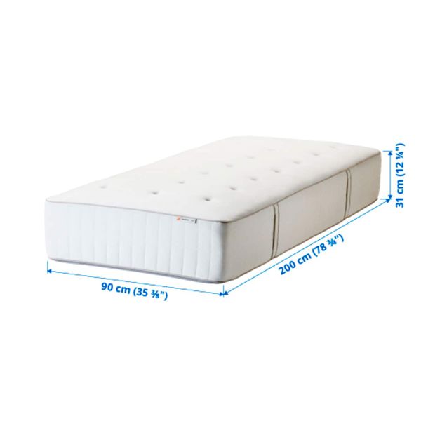Матрас с пружинами карманного типа, очень жесткий/белый 90x200 см IKEA HOKKÅSEN ХОККОСЕН 704.849.71 - схема-чертеж с размерами
