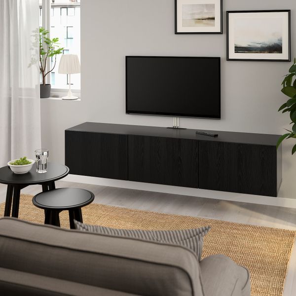 Тумба под ТВ, с дверцами, черно-коричневый, тиммервикен черный, 180x42x38 см IKEA БЕСТО 792.991.77 - фото 2