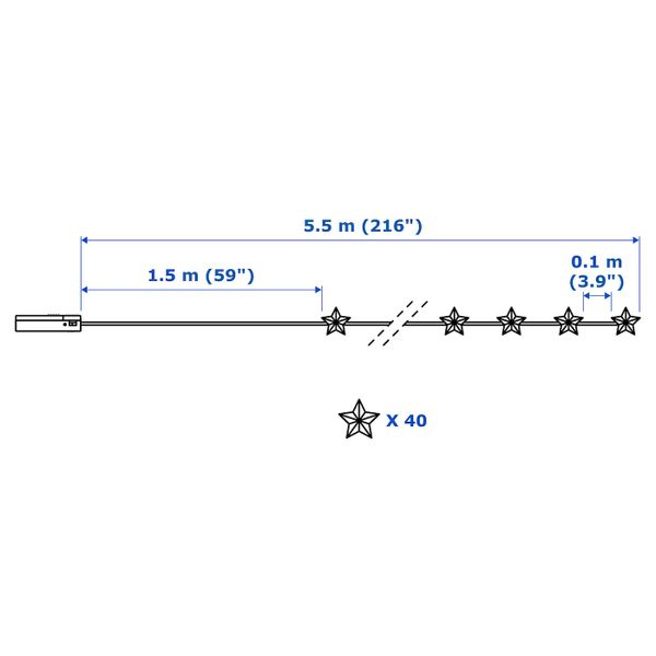 Гирлянда, 40 светодиодов, с батарейным питанием мини, звезда красный IKEA СТРОЛА 304.441.71 - фото 5