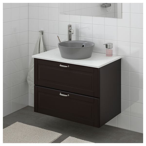 Шкаф со столешницей 40см раковина ГОДМОРГОН/ТОЛКЕН / КАТТЕВИК, Кашён темно-серый, под мрамор серый (82x49x75 см) - схема-чертеж с размерами