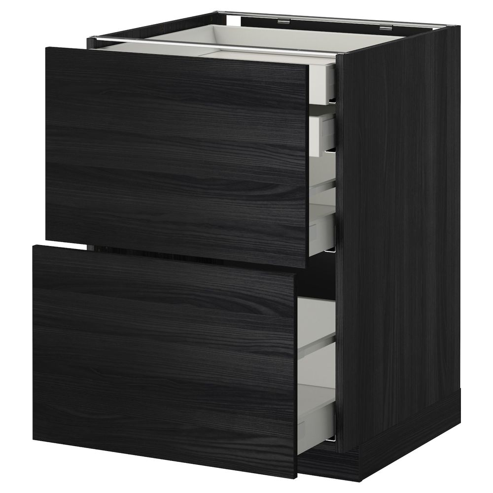 Напольный шкаф 2 фронтальные панели, 2 нижних, 1 средний, 1 высокий ящ, черный, Тингсрид черный 60x60 см IKEA МЕТОД / МАКСИМЕРА - фото 1