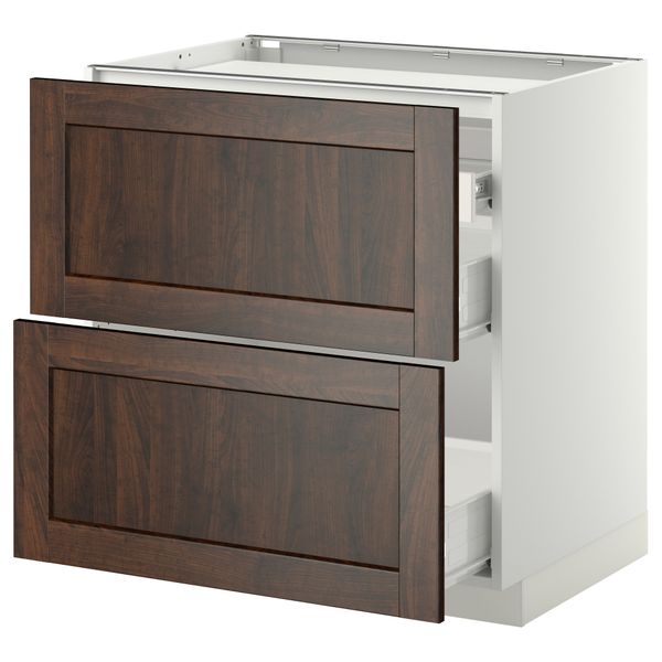 Напольный шкаф, 2 фронтальных панели, 3 ящика МЕТОД / ФОРВАРА, белый, Эдсерум коричневый - фото 1