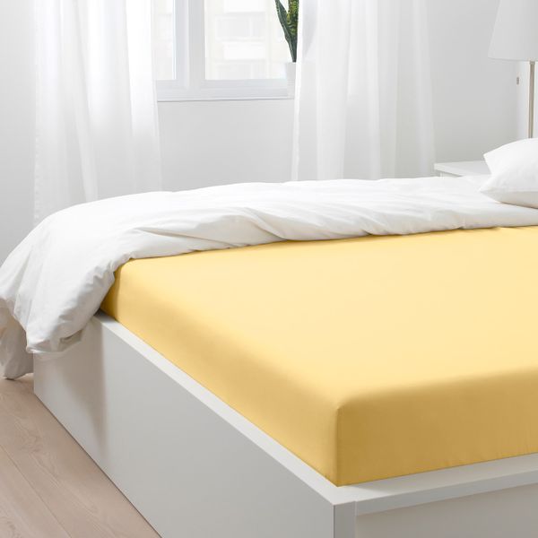 Простыня натяжная, светло-желтый 140x200 см IKEA PUDERVIVA ПУДЕРВИВА 504.335.72 - схема-чертеж с размерами