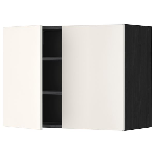 Навесной шкаф с полками, 2 дверцы МЕТОД, черный, Веддинге белый - схема-чертеж с размерами