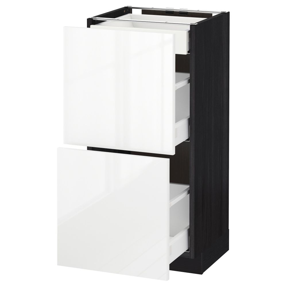 Напольный шкаф, 2 фасада, 3 ящика МЕТОД / МАКСИМЕРА, черный, Рингульт белый - схема-чертеж с размерами