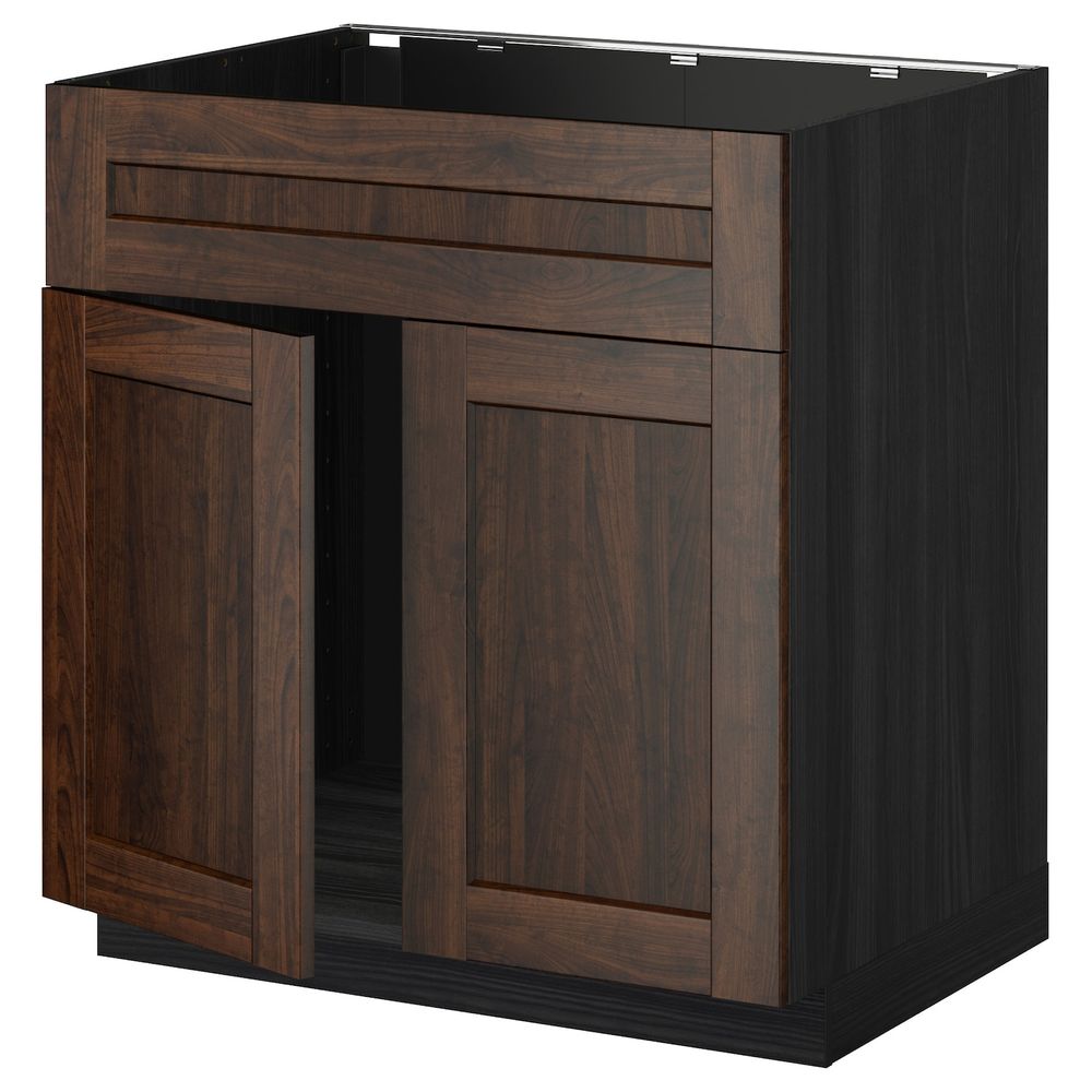 Напольный шкаф под мойку 2 дверцы, фронтальных пнл, черный/Эдсерум коричневый 80x60 см IKEA МЕТОД 792.266.14 - схема-чертеж с размерами