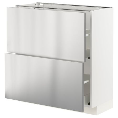 Напольный шкаф с 2 ящиками, белый/Ворста нержавеющая сталь 80x37 см IKEA METOD МЕТОД / MAXIMERA МАКСИМЕРА 493.299.63