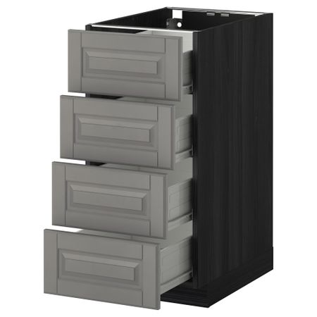 Напольный шкаф 4 фронтальных панели, 4 ящика МЕТОД / ФОРВАРА, черный, Будбин серый