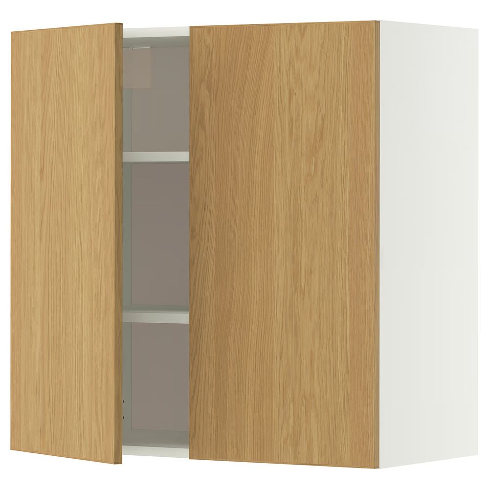 METOD Навесной шкаф с полками/2дверцы - белый/Sinarp дубовый шпон 80x80 см - фото 1