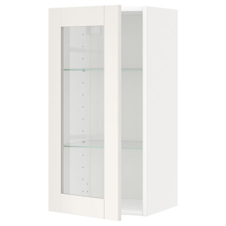 Навесной шкаф/полки/стеклян дверца, белый/Сэведаль белый 40x80 см IKEA METOD МЕТОД 494.472.78
