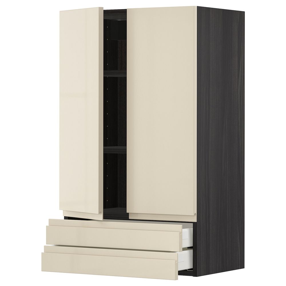 Навесной шкаф/2дверцы/2ящика, черный, Воксторп глянцевый светло-бежевый 60x100 см IKEA МЕТОД 493.027.94 - схема-чертеж с размерами